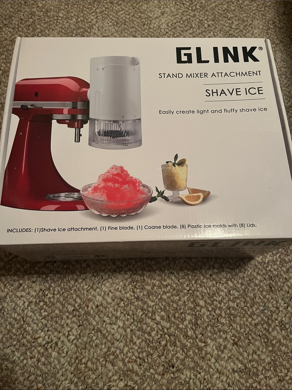 Glink Stand Mixer Shave Ice Attachment with White Ice Grinder
